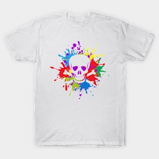 Skull with colorful splatters T-Shirt